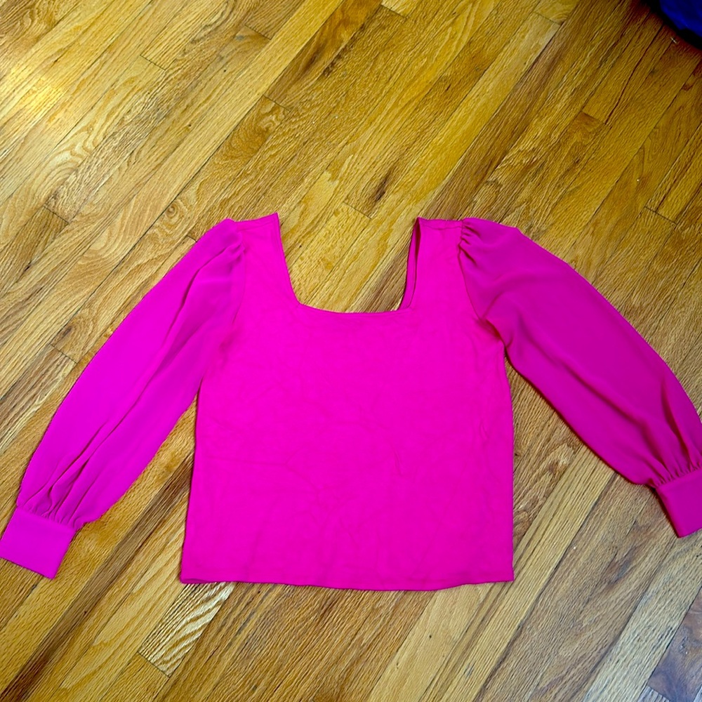 Beautiful pink square neck blouse with sheer sleeves